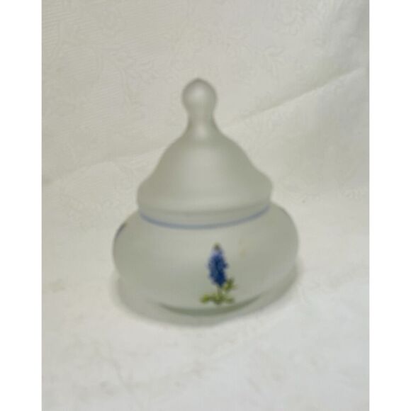 Viking USA Frosted Glass Jar Bell Lid Floral Design Crystal - Picture 1 of 6